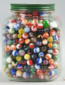 Jar of 1000 Marbles by www.liveauctioneers.com